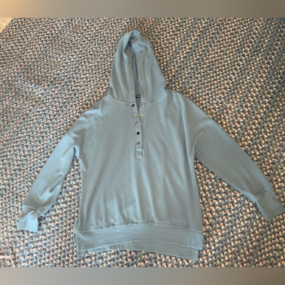 Women's Teal Button-Up Ribbed Hoodie sz M - Picture 4 of 8